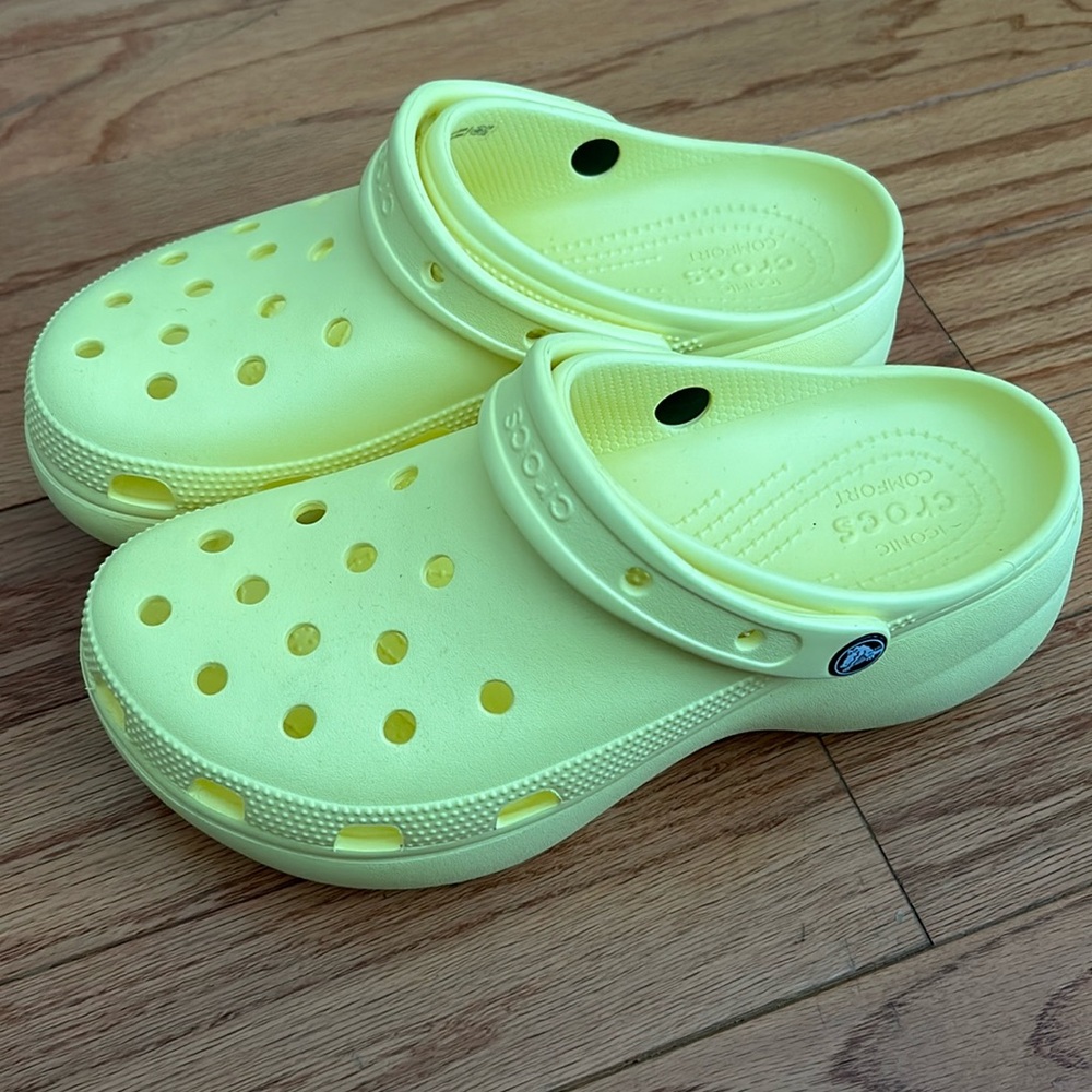 Yellow platform crocs